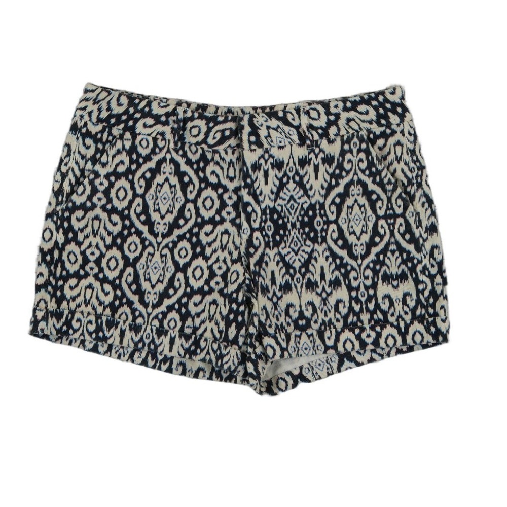 Dear John Chino Shorts Women's Size 32 Blue Black Ikat Damask Cuffed Boho